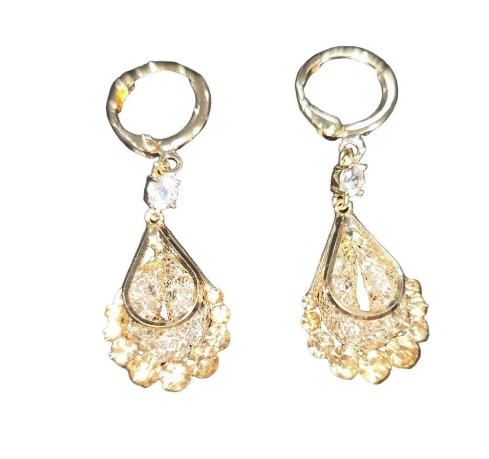 Gold-tone Teardrop Leverback Earrings with Crystals